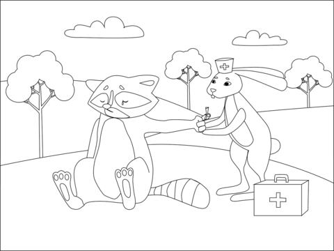 Doctor Animal   Rabbit And Raccoon Coloring Page